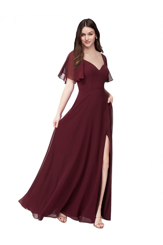 Acheter Bordeaux foncé Trapèze Mousseline Longue Robes demoiselle d'honneur