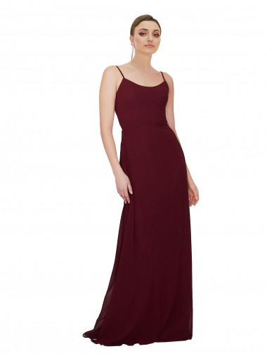 Acheter Bordeaux foncé Trapèze Scoop Mousseline Longue Robes demoiselle d'honneur