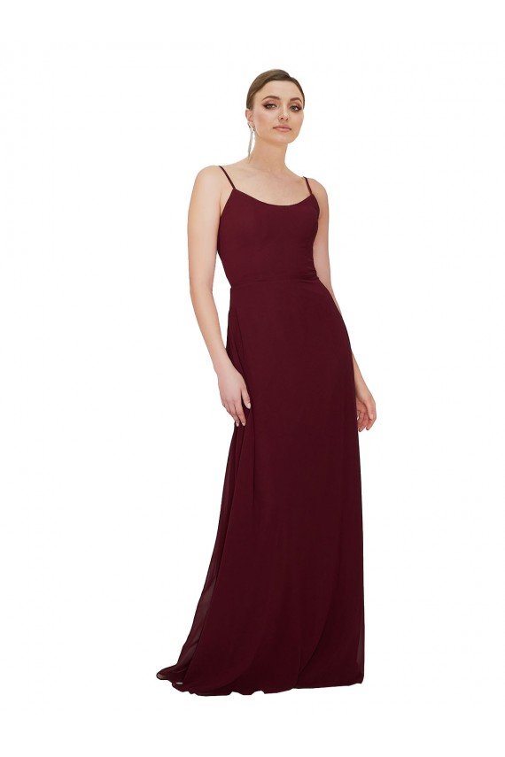 Acheter Bordeaux foncé Trapèze Scoop Mousseline Longue Robes demoiselle d'honneur