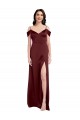 Acheter Bordeaux foncé Trapèze Épaule Dénudée Col V Satiné Stretch Longue Formelles Robes demoiselle d'honneur / Robes de soirée / Robes de bal