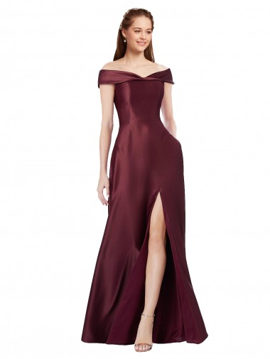 Acheter Bordeaux foncé Trapèze Épaule Dénudée Sans bretelle Satiné Longue Formelles Robes demoiselle d'honneur / Robes de soirée / Robes de bal