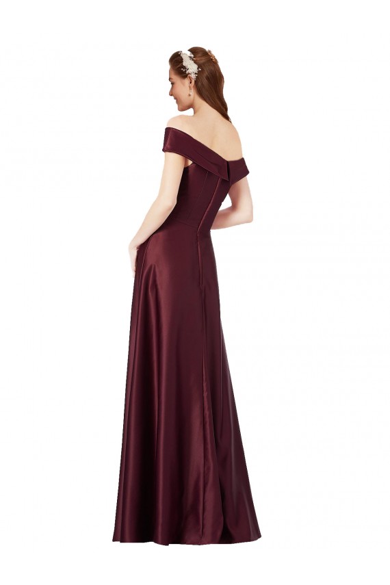 Acheter Bordeaux foncé Trapèze Épaule Dénudée Sans bretelle Satiné Longue Formelles Robes demoiselle d'honneur / Robes de soirée / Robes de bal