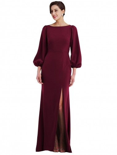 Acheter Bordeaux foncé Trompette Bateau Crêpe Stretch Longue Formelles Robes demoiselle d'honneur / Robes de soirée / Robes de bal