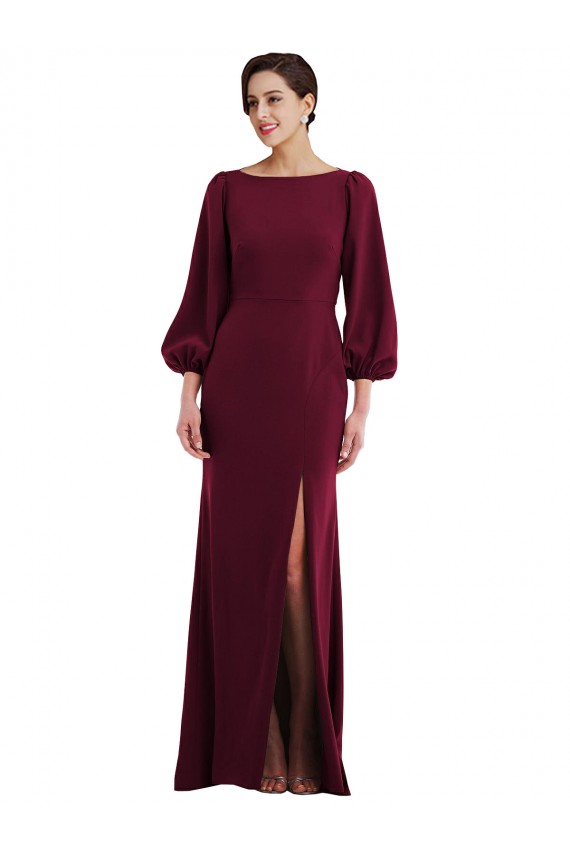 Acheter Bordeaux foncé Trompette Bateau Crêpe Stretch Longue Formelles Robes demoiselle d'honneur / Robes de soirée / Robes de bal