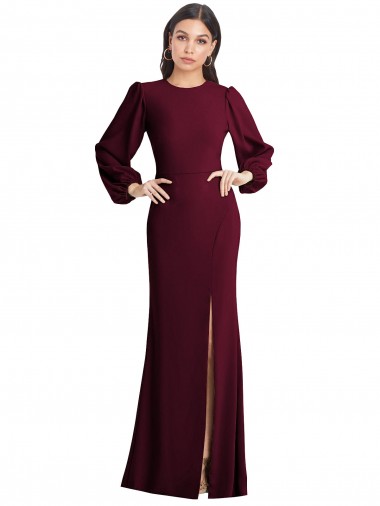 Acheter Bordeaux foncé Trompette Bateau Crêpe Stretch Longue Formelles Robes demoiselle d'honneur / Robes de soirée / Robes de bal