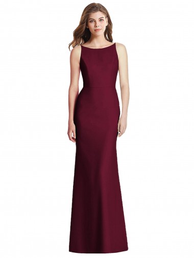 Acheter Bordeaux foncé Trompette Bateau Crêpe Stretch Longue Robes demoiselle d'honneur
