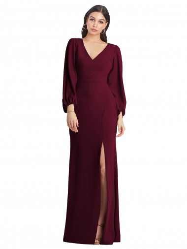 Acheter Bordeaux foncé Trompette Col V Crêpe Stretch Longue Robes demoiselle d'honneur / Robes de bal