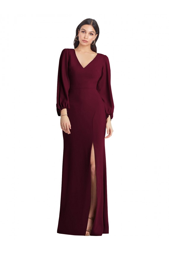 Acheter Bordeaux foncé Trompette Col V Crêpe Stretch Longue Robes demoiselle d'honneur / Robes de bal