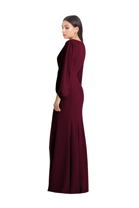 Acheter Bordeaux foncé Trompette Col V Crêpe Stretch Longue Robes demoiselle d'honneur / Robes de bal