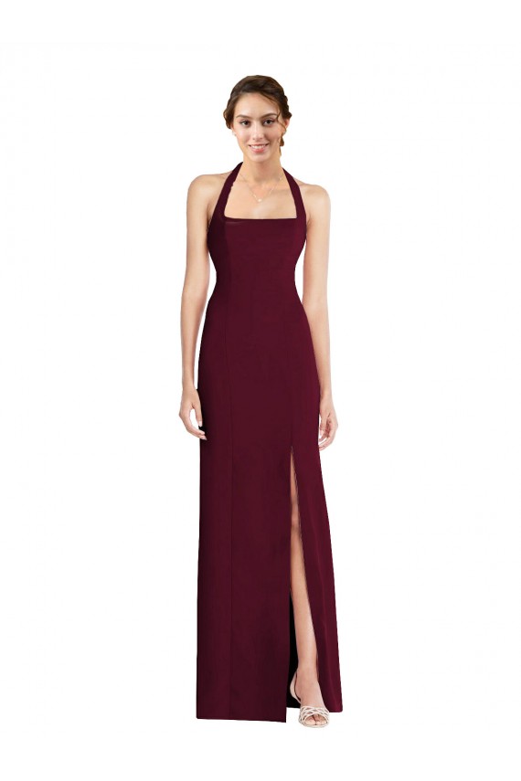 Acheter Bordeaux foncé Trompette Licou Crêpe Stretch Longue Robes demoiselle d'honneur / Robes de bal
