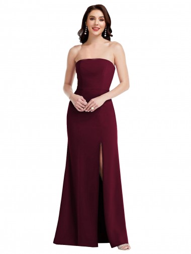 Acheter Bordeaux foncé Trompette Sans bretelle Crêpe Stretch Longue Robes demoiselle d'honneur / Robes de bal