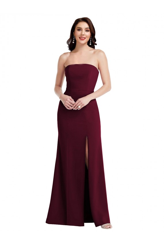 Acheter Bordeaux foncé Trompette Sans bretelle Crêpe Stretch Longue Robes demoiselle d'honneur / Robes de bal