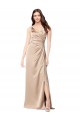 Acheter Champagne Rose Trapèze Bretelles spaghetti Col V Satiné Soyeux Longue Formelles Robes demoiselle d'honneur / Robes de soirée / Robes de bal