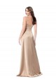 Acheter Champagne Rose Trapèze Bretelles spaghetti Col V Satiné Soyeux Longue Formelles Robes demoiselle d'honneur / Robes de soirée / Robes de bal