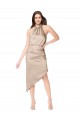 Acheter Champagne Rose Trapèze Licou midi Satiné Soyeux Courte Asymétrique Robes demoiselle d'honneur / Robes de bal / Robes de cocktail