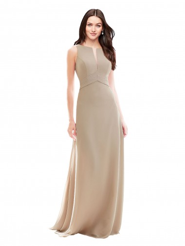 Acheter Champagne Trapèze Col Haut Mousseline Longue Robes demoiselle d'honneur