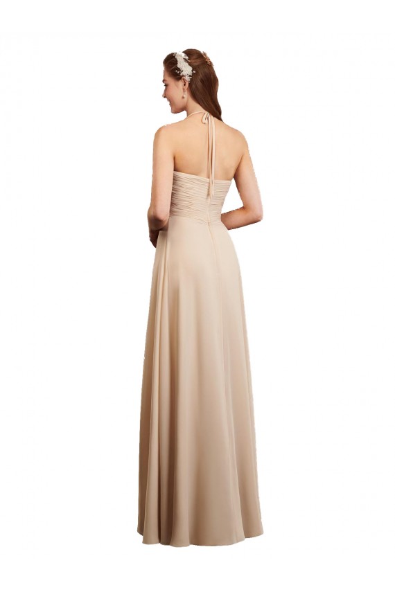 Acheter Champagne Trapèze Licou Mousseline Longue Robes demoiselle d'honneur