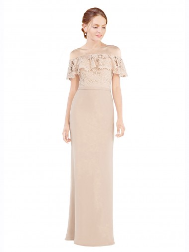 Acheter Champagne Trapèze Épaule Dénudée Mousseline Dentelle Longue Robes demoiselle d'honneur / Robes de bal