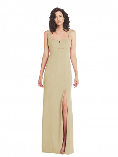 Acheter Champagne Trompette Col Carré Crêpe Stretch Longue Formelles Robes demoiselle d'honneur / Robes de soirée / Robes de bal