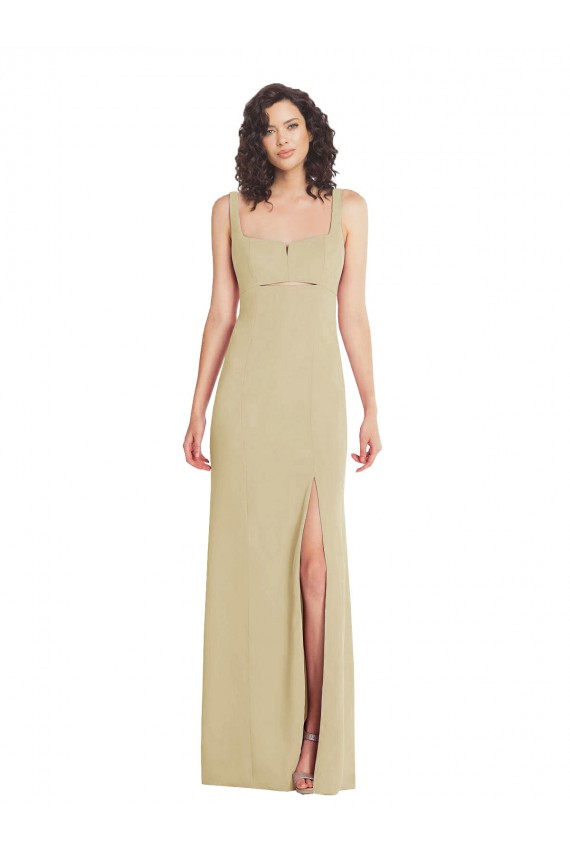 Acheter Champagne Trompette Col Carré Crêpe Stretch Longue Formelles Robes demoiselle d'honneur / Robes de soirée / Robes de bal