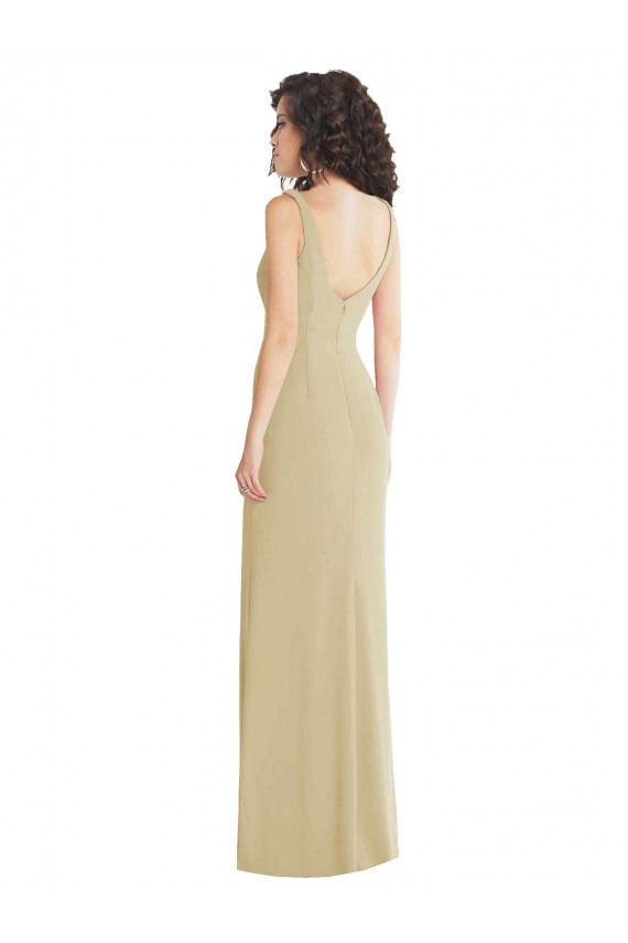 Acheter Champagne Trompette Col Carré Crêpe Stretch Longue Formelles Robes demoiselle d'honneur / Robes de soirée / Robes de bal