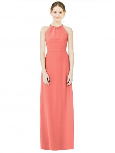 Acheter Corail Trapèze Licou Mousseline Longue Robes demoiselle d'honneur