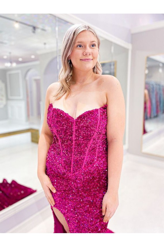 Acheter Couleur affichée Fourreau Balayage train Paillettes Velours Longue Robes de bal