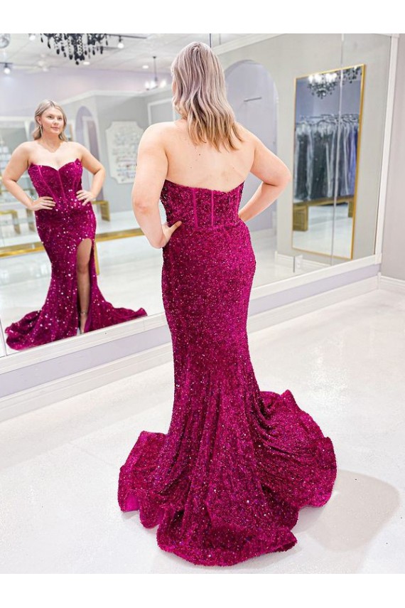 Acheter Couleur affichée Fourreau Balayage train Paillettes Velours Longue Robes de bal