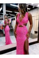 Acheter Couleur affichée Fourreau Col V Balayage train Paillettes Velours Longue Robes de bal