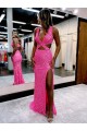Acheter Couleur affichée Fourreau Col V Balayage train Paillettes Velours Longue Robes de bal