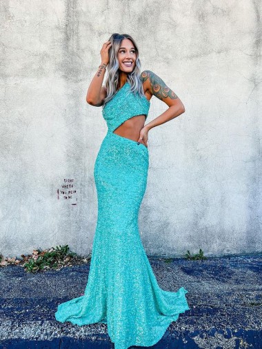 Acheter Couleur affichée Sirène Balayage train Paillettes Velours Longue Robes de bal