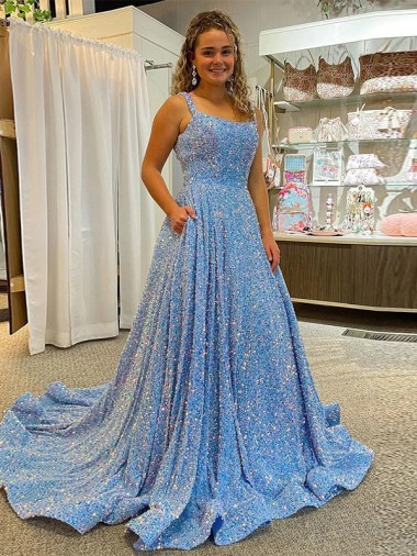 Acheter Couleur affichée Trapèze Scoop Traîne moyenne Paillettes Velours Longue Robes de bal