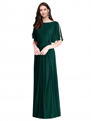 Acheter Evergreen Trapèze Bateau Mousseline Longue Robes demoiselle d'honneur