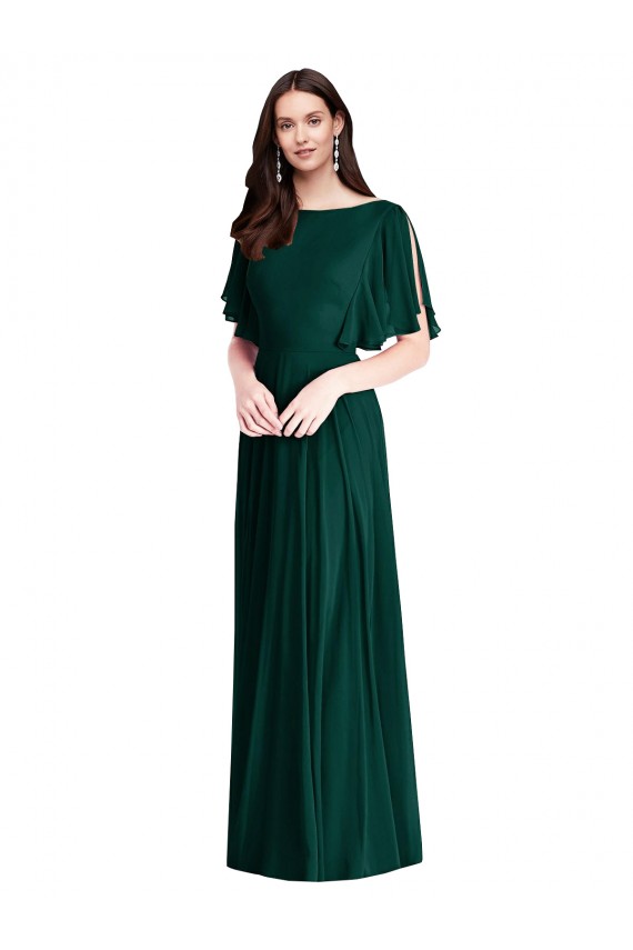 Acheter Evergreen Trapèze Bateau Mousseline Longue Robes demoiselle d'honneur