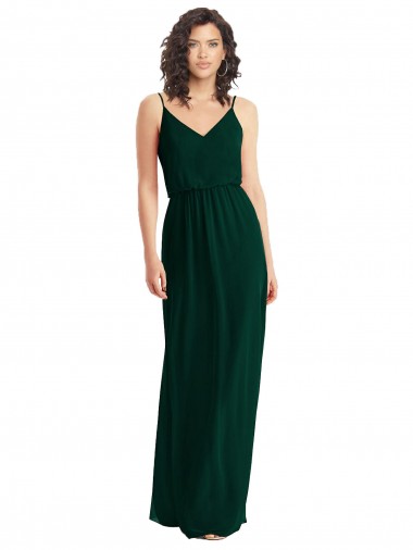 Acheter Evergreen Trapèze Col V Mousseline Longue Robes demoiselle d'honneur