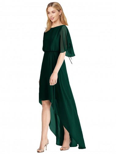 Acheter Evergreen Trapèze Col rond Mousseline Longue Asymétrique Robes demoiselle d'honneur