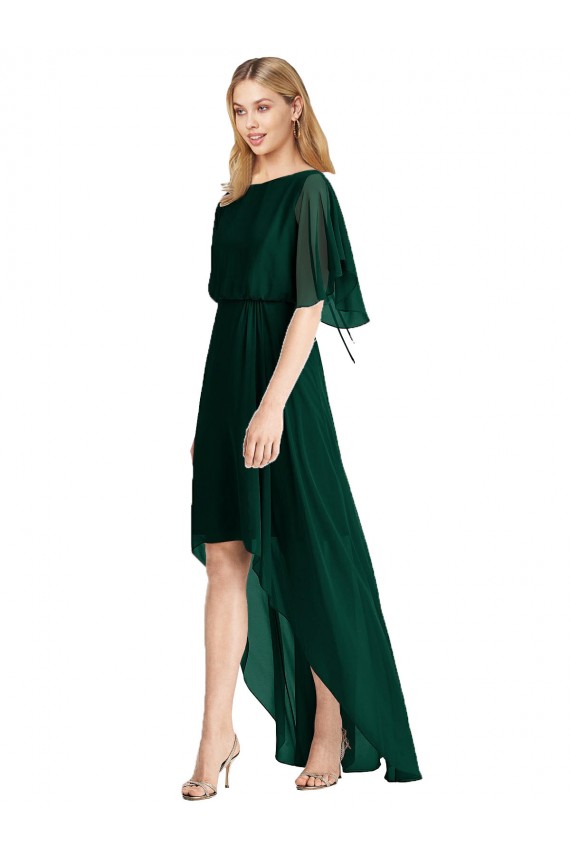 Acheter Evergreen Trapèze Col rond Mousseline Longue Asymétrique Robes demoiselle d'honneur