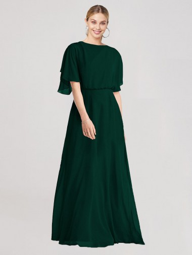 Acheter Evergreen Trapèze Col rond Mousseline Longue Robes demoiselle d'honneur