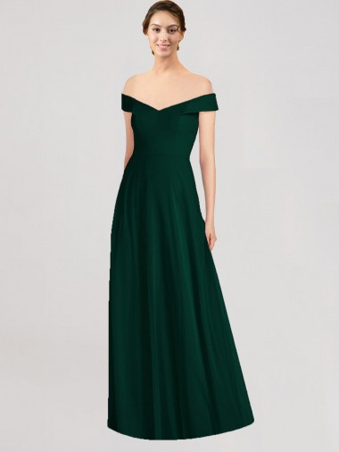 Acheter Evergreen Trapèze Épaule Dénudée Col V Mousseline Longue Robes demoiselle d'honneur