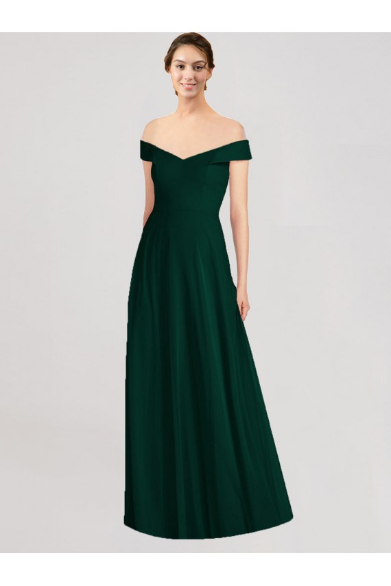 Acheter Evergreen Trapèze Épaule Dénudée Col V Mousseline Longue Robes demoiselle d'honneur