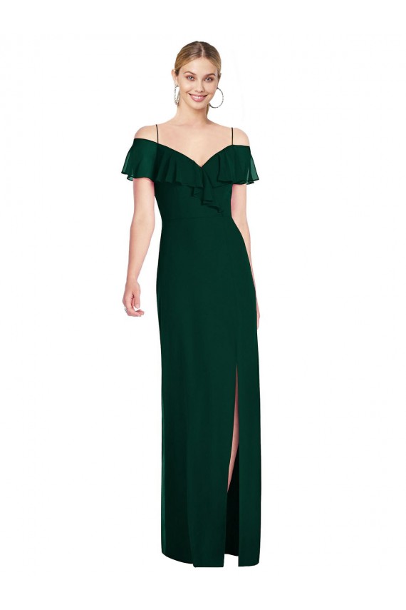 Acheter Evergreen Trompette Bretelles spaghetti Mousseline Longue Robes demoiselle d'honneur