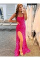 Acheter Fourreau Bretelles spaghetti Balayage train Paillettes Velours Longue Robes de bal