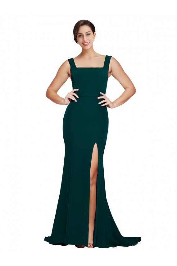Acheter Fourreau Col Carré Balayage train Crêpe Stretch Longue Robes demoiselle d'honneur / Robes de bal