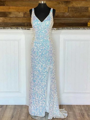 Acheter Fourreau Col V Balayage train Paillettes Velours Longue Robes de bal