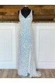 Acheter Fourreau Col V Balayage train Paillettes Velours Longue Robes de bal