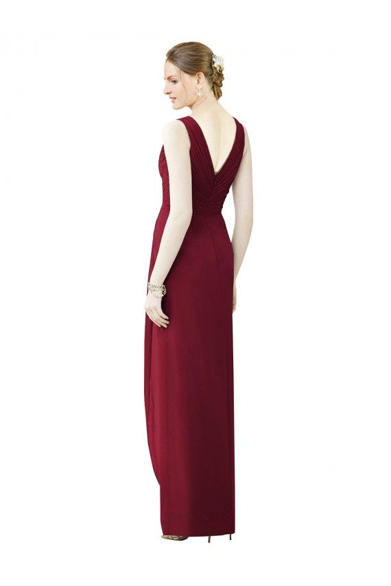 Acheter Fourreau Col V Mousseline Longue Robes demoiselle d'honneur