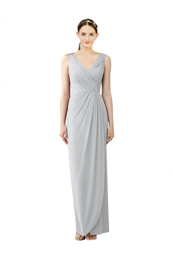 Acheter Fourreau Col V Mousseline Longue Robes demoiselle d'honneur
