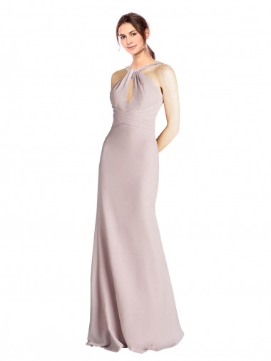Acheter Fourreau Licou Col Haut Mousseline Longue Robes demoiselle d'honneur