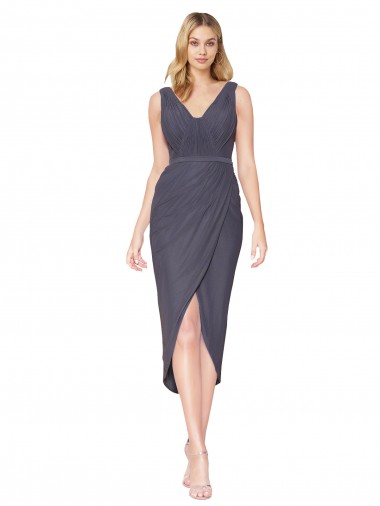 Acheter Gris ardoise Sirène Col V Mousseline Courte Asymétrique Robes demoiselle d'honneur / Robes de soirée / Robes de bal