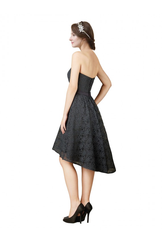 Acheter Gris ardoise Trapèze Dentelle Courte Asymétrique Robes demoiselle d'honneur / Robes de cocktail